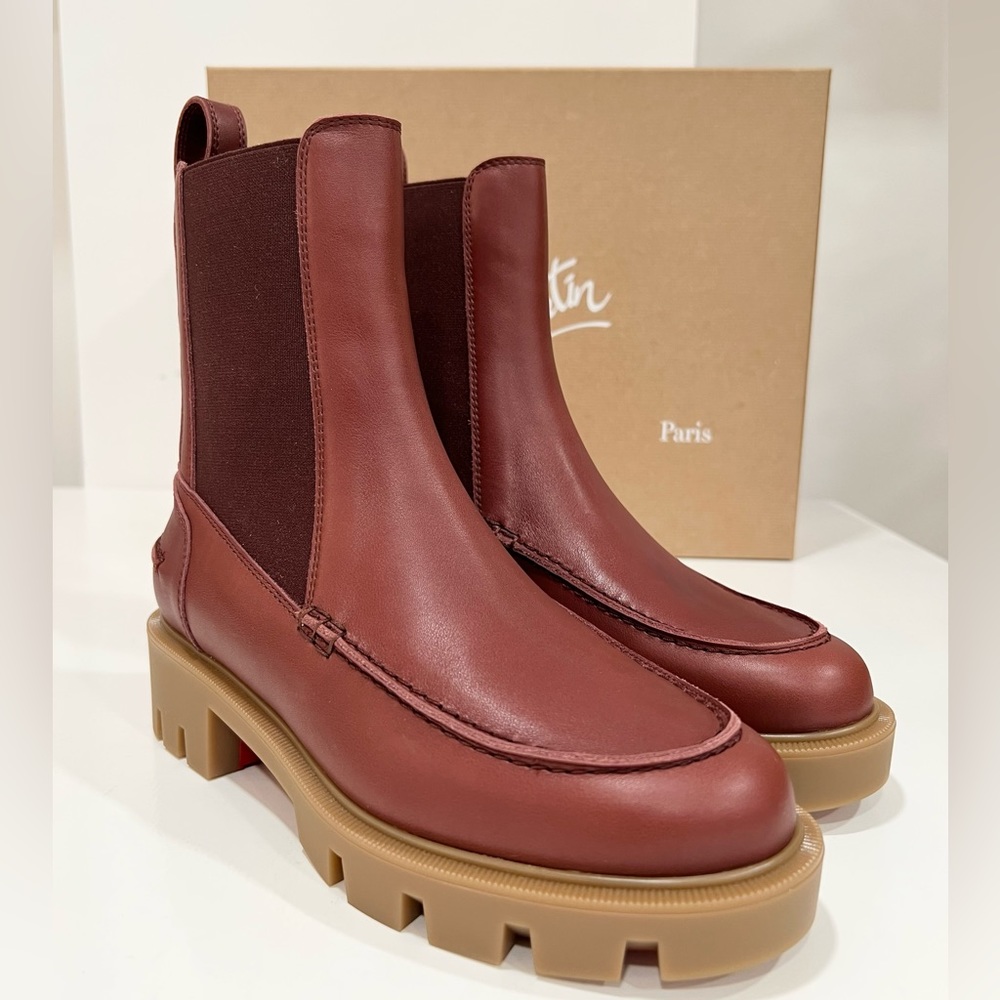Christian Louboutin Glorina Bourbon Leather Chelsea Boots calf shoes - Picture 1 of 11